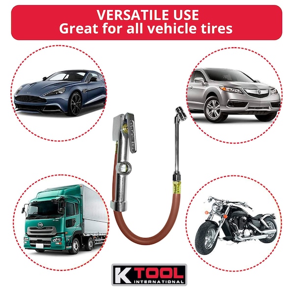 K-Tool International Tire Inflator Gauge W/Dual-Head Chuck KTI-89002 - main